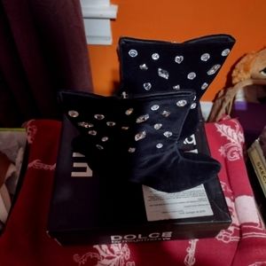 Diamond stud black suede ankle boots